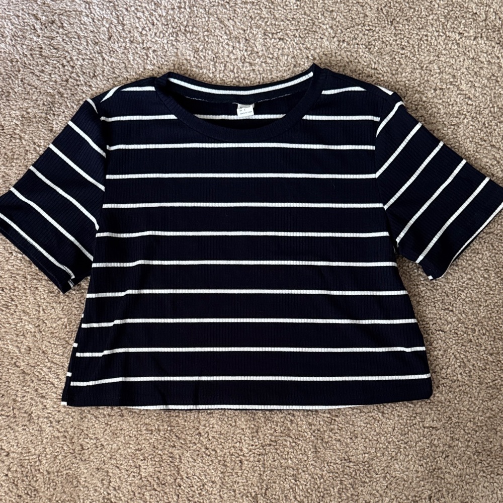 Navy and White Striped Crop Top